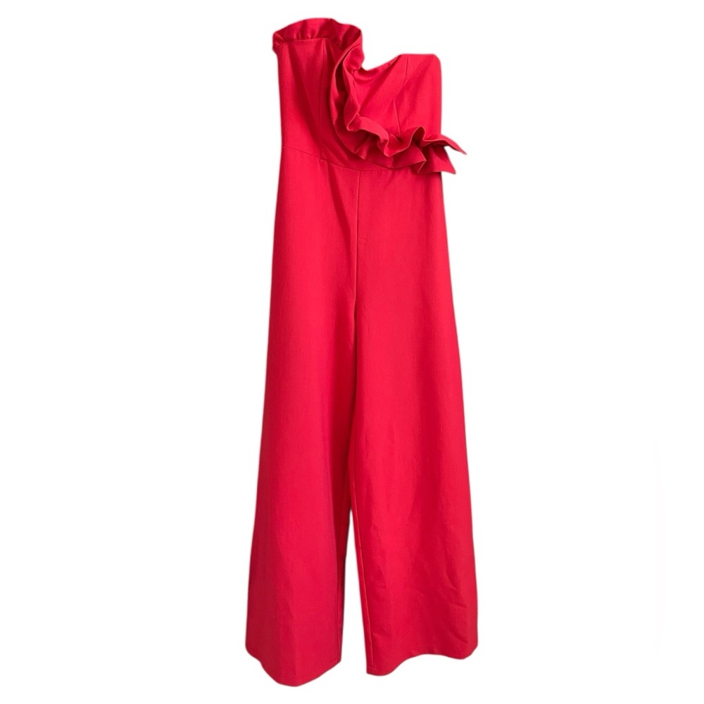 DO+BE Red Strapless Ruffle Wide Leg Jumpsuit Romper Chic Party Medium